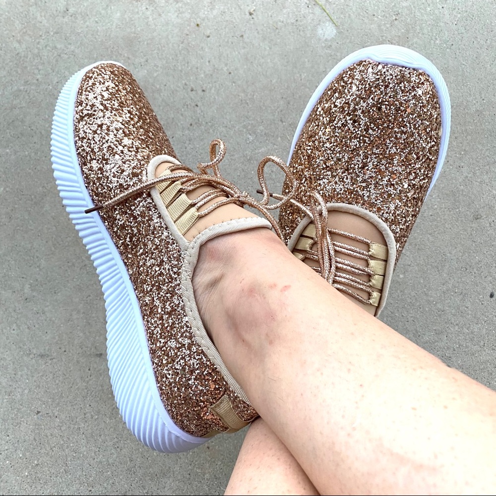 Rose Gold Dusty Pink Glitter Bling Sneakers Tennis Shoes